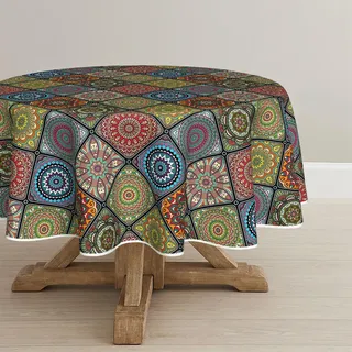 Artoid Mode Boho Vintage Geometrie Marokkanische Bunt Tischdecke Rund 140 cm, Fleckschutz Tischwäsche Küche Dekoration Urlaub Party Dekor