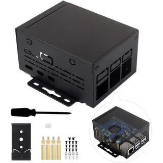 Waveshare Industrial Grade Metal Case (D) for Raspberry Pi 5, Larger Internal Space, Supports Installing Official Cooling Fan and Various Hats, Wall-Mount and Rail-Mount Support