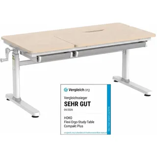 HOKO®Kinderschreibtisch höhenverstellbar 54-76 cm, Ergo Schreibtisch für Kinder & Jugendliche, 120x60 cm, neigbare Tischplatte mit Schublade - Braun