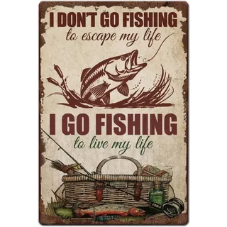 SUPERDANT Zinn Metallschild Gehe Fischen Blechschild Zinn Retro Blechschild Lustige Fischen Männerhöhle See Haus Hütte Wandkunst Dekor Retro Kunst Poster Für Fischliebhaber Geschenke