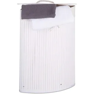 Relaxdays Eckwäschekorb Bambus, faltbare Wäschebox 60 l, platzsparend, Wäschesack Baumwolle, 65 x 49,5 x 37 cm, weiß