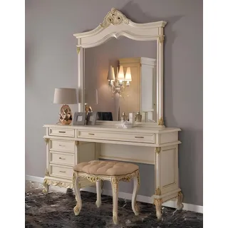 Schminktisch Barock Rokoko Konsolen Tische + Hocker Frisiertisch Make Up Tisch - Weiß