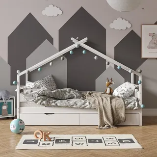 Vitalispa Hausbett Design, 90x200 cm mit Gästebett, Weiß - Weiß