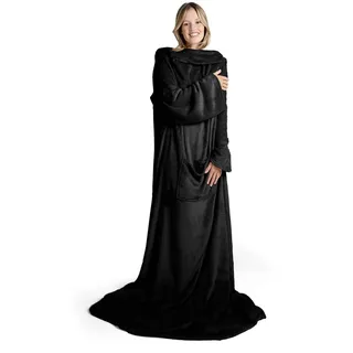 Blumtal Kuscheldecke mit Ärmeln & Fußsack – 170/200 cm, Schwarz , Textil , Rechteckig , 170x200 cm , Oeko-Tex® Standard 100 , Heimtextilien, Wohntextilien, Decken, Kuscheldecken