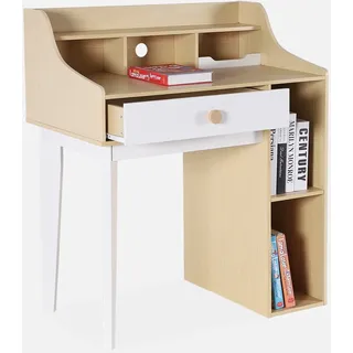 sweeek - Kinderschreibtisch mit Schublade und Regalen - Weiß/Beige