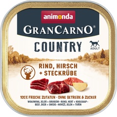 animonda GranCarno Country Nassfutter in Schale für erwachsene Hunde mit Rind, Hirsch + Steckrübe 150 g