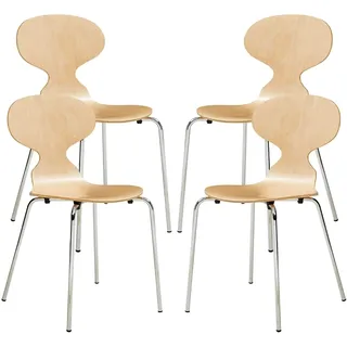 Esszimmerstühle 4er Set Kil für Esszimmer 80 x 47 x 48 cm Küchenstühle Stapelstuhl Holz Metallbeine Natur/Chromfarben