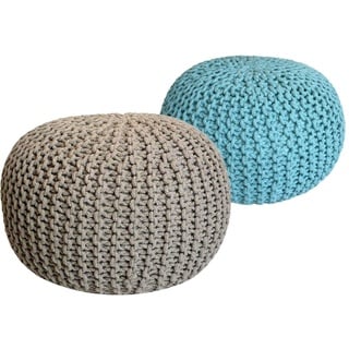 kreatives Wohnen Pouf Set 2 Stück Strickhocker Bodenkissen Grobstrick-Optik Ø 55 cm H 37 cm beige & Mint Sitzhocker