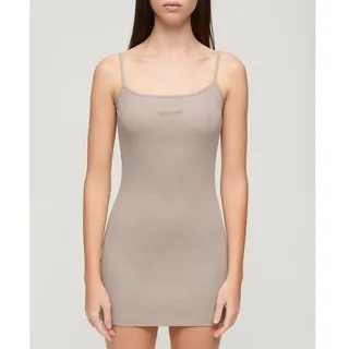 Superdry Embroidered Rib Strappy Kurzes ärmelloses Kleid - Deep Beige - S