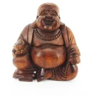Ciffre 12cm Happy Buddha Sitzend Holz Geschnitzt Braun Bali Massivholz HB