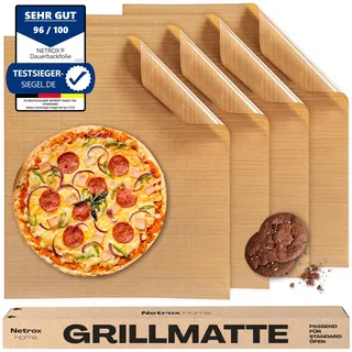 Netrox - Grillmatte für Grillrost und Backofen (4er Set) wiederverwendbare Grill Matte - hitzebeständig und lebensmittelfreundlich - Backfolie Backpapier Backmatte - Backunterlage Matte (36x42cm)