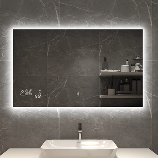 byecold Badspiegel mit LED Beleuchtung 100x60CM, Badezimmerspiegel Beschlagfrei mit Touchschalter, Bad Spiegel Wandspiegel Lichtspiegel Badezimmer Mirror Smart, Wetterstation, Horizontal