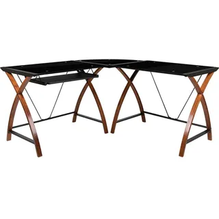Flash Furniture Jude Eck-Computertisch mit ausziehbarer Tastaturablage aus Glas, L-Form, Schwarz