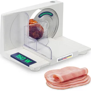 Sommertal Allesschneider AS170 150W Edelstahlmesser mit Wellenschliff,klappbar platzsparend, elektrische Schneidemaschine Brotschneidemaschine, Profi Aufschnittmaschine Weiß 0-15mm - Weiß