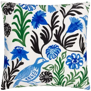 furn. Aljento Kissenbezug – Wendbar Wasserabweisend Mediterran Floral Vogel Outdoor Dekorativer Bezug (Blau - 43x43cm)