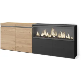 Skraut Home | Sideboard, Highboard | Kommode, Komodenschrank | 210 | 4 Türen | Elektrokamin XXL | Moderner Stil | Eiche Schwarz
