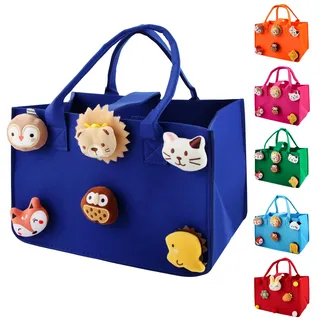 Dwafill Einkaufskorb Kinder, 30 * 20 * 18 cm Filztasche Klein Bunt, Kleine Filztasche Mit Griff, Korbtasche Kinder, Spielzeugtasche Junge, Als Geschenktüte für die Feiertage (Dunkelblau, M)
