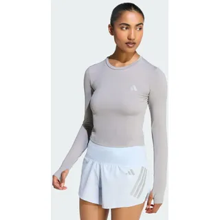 adidas Laufshirt ADIDAS PERFORMANCE "RUN ESS LS W", Damen, Gr. XXL, medium grau heather, Obermaterial: 88% Polyester, 12% Elasthan, Rundhals, Shirts Laufshirt