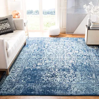 Teppich SAFAVIEH Traditionell Wohnzimmer, Esszimmer, Schlafzimmer - Evoke Collection, Kurzer Flor, Marine und Elfenbein, 160 x 160 cm