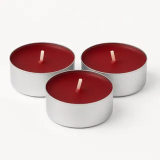 Candelo Duftteelichter Winterapfel 18er-Set – Bordeaux-Rot, 4h Brenndauer, Bratapfel Geruch – Winter & Weihnachtskerzen in Aluhülle