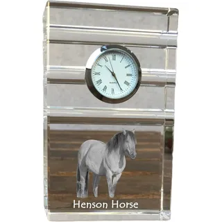 Henson-Pferd - Glasuhr mit Foto, Pferdefoto im Kristall, personalisierte Tischuhr für das Büro der Marke Art-Dog - Transparent