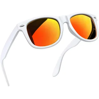 Joopin Verspiegelte Sonnenbrille Herren Orange UV400 und Polarisierte Sonnenbrille Damen Orange Rot Spiegel Vintage Rechteckige Sonnenbrille (Weiß Orange Rot)