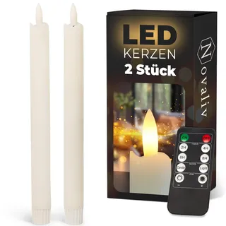Novaliv Stabkerzen LED mit Timer Weiss 2er Indoor mit 6 Stunden Timer - ECHTWACHS 23cm Höhe für Kerzen 2,2cm Durchmesser 2 AAA Batterien notwendig LED Stabkerzen flackernde Flamme bewegliche Flamme