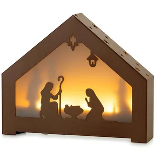 Sziqiqi Krippe Weihnachten Beleuchtet Modern: LED Weihnachtskrippe mit Beleuchtung - Kleine Metall Nativity Scene Krippenzubehör Krippenstall Weihnachtsdeko für Kamin Fensterbank Kirche