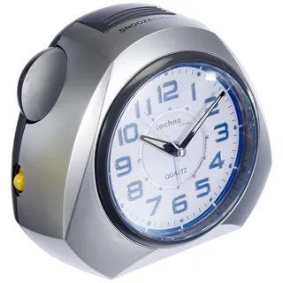 Technoline Quarzwecker Modell XXL, extra groß, schleichender Sekundenzeiger, Weckalarm mit Schlummerfunktion, beleuchtete Ziffern, Silber, 1 - Pack