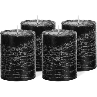 Brandsseller 4er Set Stumpenkerzen 7x10 cm – durchgefärbt & aus Paraffin – rustikale Kerzen mit langer Brenndauer – Dekokerzen für Tischdeko, Weihnachten & Feste – Schwarz