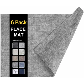 homing Kunstleder Hitzebeständig Platzsets 6er Set - Wasserdicht Abwischbar Platzsets für Esstisch Leicht zu reinigen Küche Hellgrau Tischsets