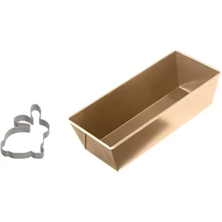 Dr. Oetker Kastenform inkl. Häschen-Ausstecher Goldiges Ostern – 25 cm, Stahlblech mit Antihaft-Eigenschaften, ideal für Osterkuchen