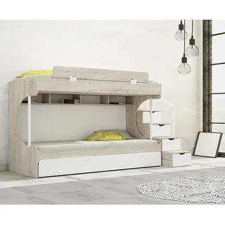 Etagenbett Holz Stauraum Praktische Stufen Kinderzimmer Möbel Weiß Design - Weiß