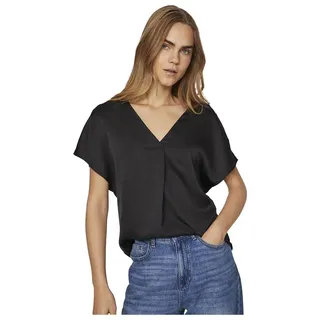Vila Damen Viellette V-Neck S/S Satin Top-Noos Kurzarmbluse 14089239,Schwarz,42