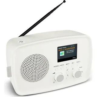 MEDION DAB+ Radio mit Bluetooth DRE-1 (DAB Plus, UKW Radio, Tropfwasserschutz, Teleskopantenne, Wecker, Schlummerfunktion, Einstellbarer Display-Dimmer, ASA-Notfallwarnsystem) weiß