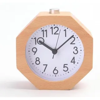 Analoge Houten Wecker mit LED-Licht, schallisoliert, mit arabischen Ziffern, Nachtsicht, Weckerfunktion, batteriebetrieben, einfache Einstellung, gelber Holzwecker