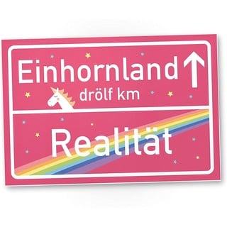 Unicorniverse Einhorn 30 x 20cm Schild - rosa Ortsschild Einhornland Deko Wanddeko Geschenk - Unicorn Party Türschild Mädels - Wohnung Geschenkidee Geburtstagsgeschenk Freundin 30 x 20 cm