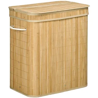Homcom Wäschekorb mit Deckel 90 L Bambus Naturholz 54,2L x 35,2B x 59,5H cm