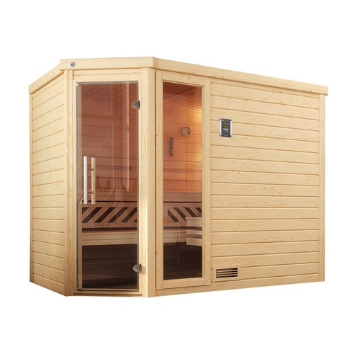 Bild von Massivholzsauna »Turku«, (Set), 7,5 kW Bio-Ofen mit digitaler Steuerung, beige