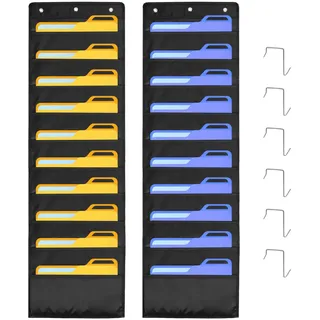 QWORK® 2 Stücke 10 Fächern Aktenaufbewahrung , Wandbehang Ordner , Hängeregistratur-Organizer, mit Karten und Haken für Klassenzimmer, Büro und Hause