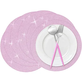 50 Stück rosa Glitzer-Papier-Tischsets, glitzernd, 35,6 cm, rund, Einweg-Tischsets, Hellrosa Deckchen, dekorative Tischsets für Hochzeit, Bankett, Party, Zuhause, Esstischdekoration