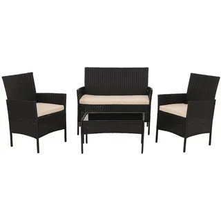 Mendler Poly-Rattan Garten-Garnitur HWC-N98, Sitzgruppe Lounge-Set, Metall Glas Stoff/Textil (180g/m2) ~ anthrazit, Kissen creme