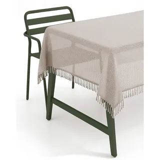 texpot Gartentischdecke 110 x 140 cm beige mit Fransen wetterfest geschäumt rutschfest