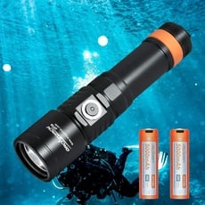 ORCATORCH D710 Tauchlampe, 3000 Lumen Unterwasser-Taschenlampe mit 6 Grad schmalem Strahl, IP68 wasserdichte Nachttauchlampe mit Batterieanzeige