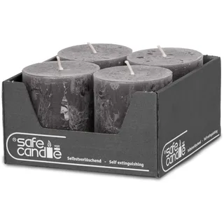 DecoLite Stumpenkerzen Rustic 4er Set 80x70 mm | Selbstverlöschend Safe Candle | Durchgefärbt RAL-zertifiziert | Brenndauer ca. 25h | Made in Germany | Rustik Deko Kerzen von DecoLite (anthrazit)