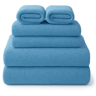 Glart 49M4B Mikrofaser Handtücher 6er Set blau – 2x 75x150 cm, 2x 40x75 cm, 2x 32x32 cm – weich, saugstark, schnelltrocknend, für Bad, Sport, Reise, Sauna, Fitness, Hautpflege, abtupfen statt rubbeln
