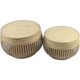 DKD Home Decor Set mit 2 Tischen, Rattan, Standard