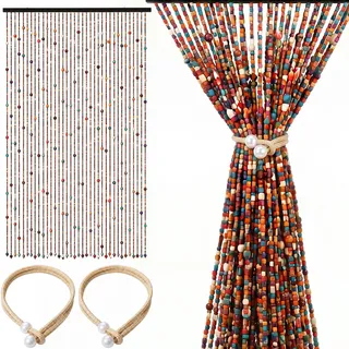 UtaUla 90×190cm Perlenvorhang Türvorhang - Bohemian-Stil Bambusvorhang, Bunter Perlenvorhang aus Bambusholz, für Zimmertüren, Fenster und Flure