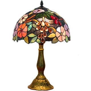 Hobaca 12 Zoll Pastoral Buntglas Trauben und Blumen Tiffany Tischlampe Handgemacht Art Dekorative Nostalgie Nachttischlampe Schlafzimmer Wohnzimmer Lampe