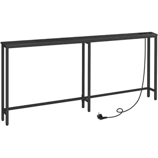 HOOBRO Schmaler Konsolentisch mit Steckdosenleiste, Konsolentisch mit Ladestation, schmaler Sofatisch, Konsole hinter dem Sofa, für Eingangsbereich, Flur, Schwarz EBB185CXG01